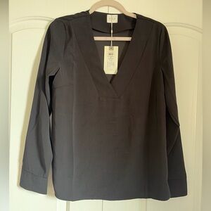 VILA Black V Neck Blouse Size EU 36/ US Small Long Sleeve Minimalist Top NWT